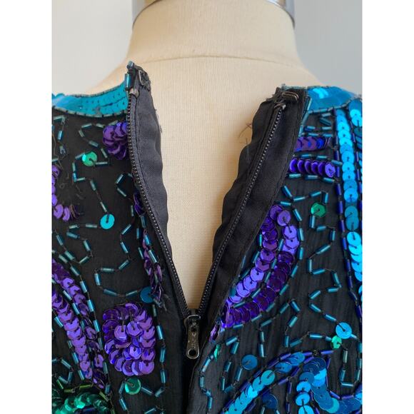 Vintage Retro 1980's Lawrence Kazar Fully Sequinned Evening Dress size Large - Picture 9 of 14
